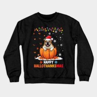 Pug On Pumpkin Happy Hallothanksmas Crewneck Sweatshirt